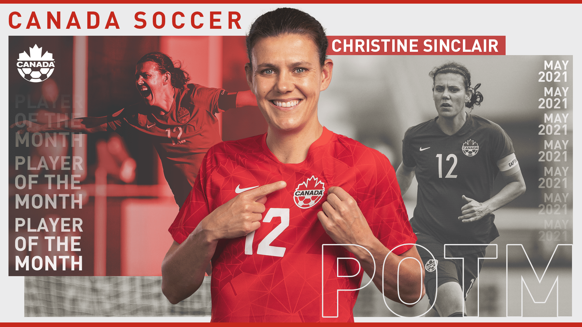 Christine Sinclair, Player of the Month